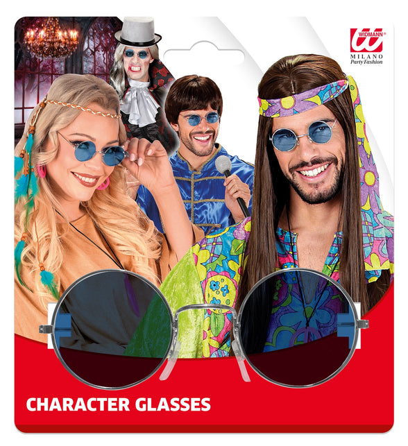 Widmann SRL Blauwe bril 70-er jaren Flower Power