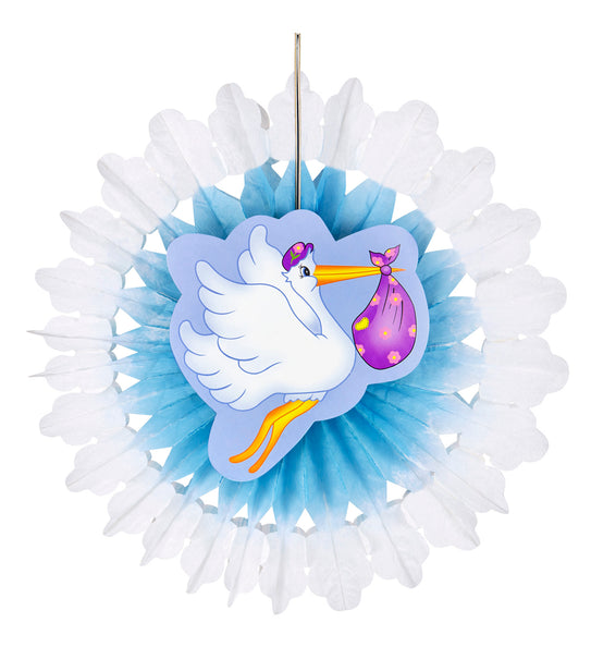 Widmann SRL Blauwe ooievaar waaier voor geboorte