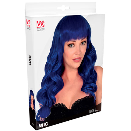 Widmann SRL Blauwe pruik met pony en krullend haar