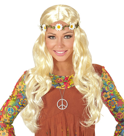 Widmann SRL Blonde hippie pruik met margrietjes