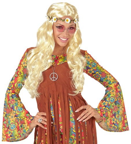 Widmann SRL Blonde hippie pruik met margrietjes