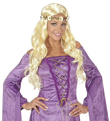 Widmann SRL Blonde hippie pruik met margrietjes