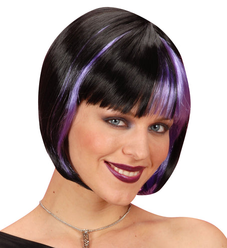 Widmann SRL Bob pruik zwart met paarse highlights