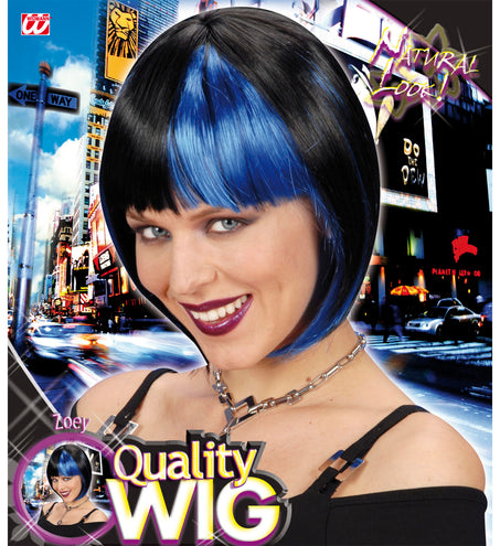 Widmann SRL Boblijn pruik zwart met blauwe highlights