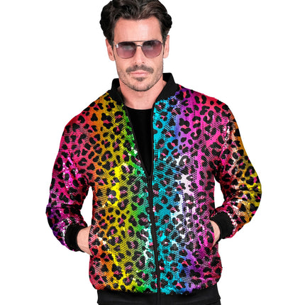 Widmann SRL Bomberjas Luipaard pailletten regenboog