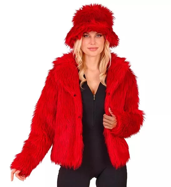 Widmann SRL Bontjas pluche dames rood kostuum Fleur