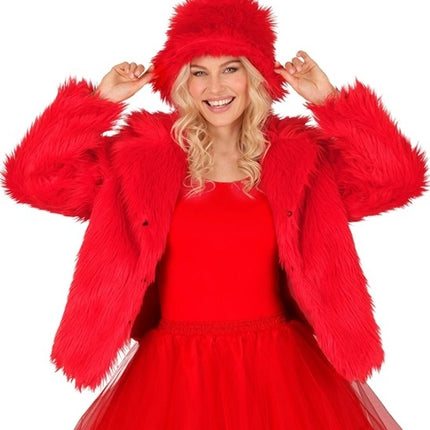 Widmann SRL Bontjas pluche dames rood kostuum Fleur