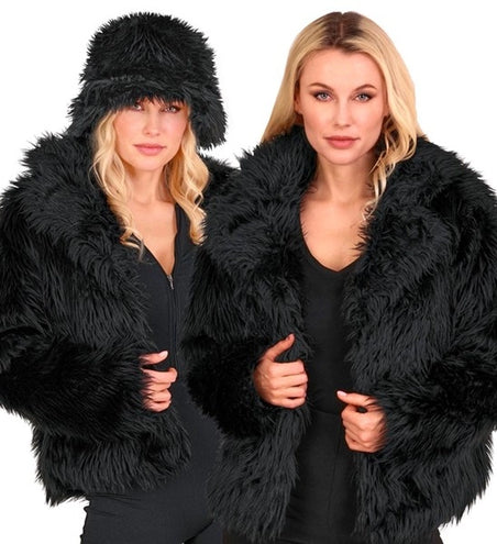 Widmann SRL Bontjas pluche dames zwart kostuum Sanne