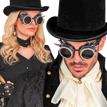 Widmann SRL Bril steampunk antiek zilver gespijkerd Mees