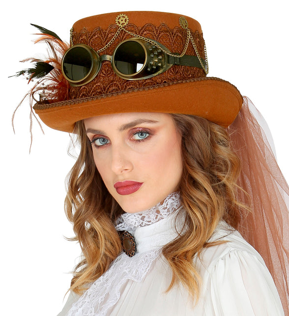Widmann SRL Bruine hoge hoed Steampunk