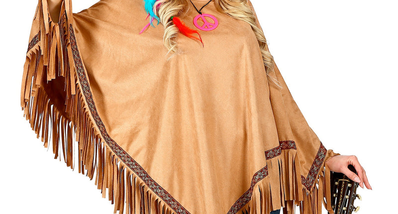 Widmann SRL Bruine indianen poncho in suede unisex