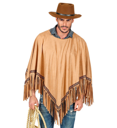 Widmann SRL Bruine indianen poncho in suede unisex
