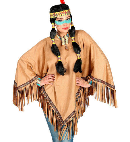 Widmann SRL Bruine indianen poncho in suede unisex