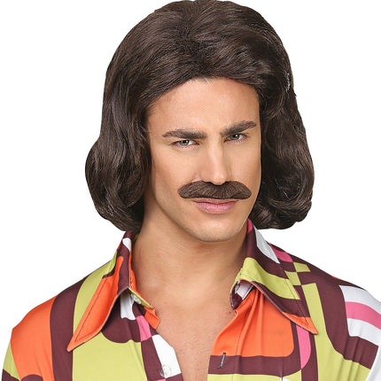 Widmann SRL Bruine macho pruik met snor