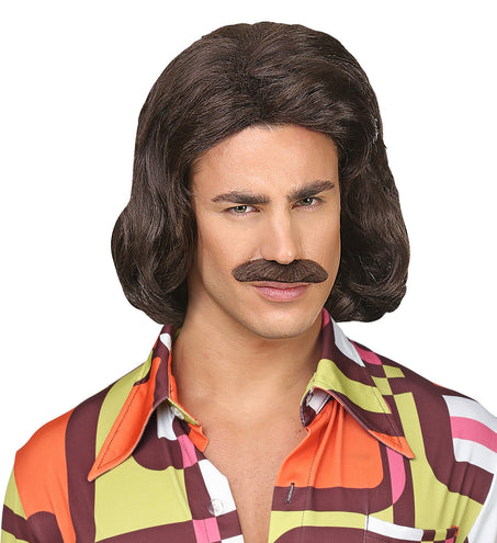 Widmann SRL Bruine macho pruik met snor