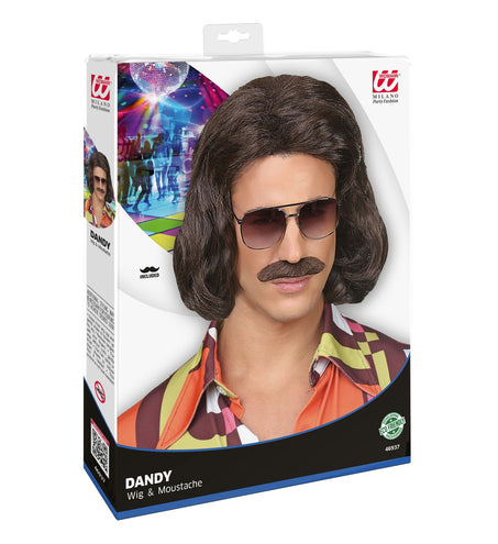 Widmann SRL Bruine macho pruik met snor