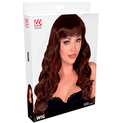 Widmann SRL Bruine pruik met pony en lang krullend haar