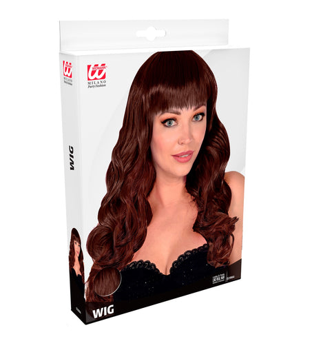 Widmann SRL Bruine pruik met pony en lang krullend haar