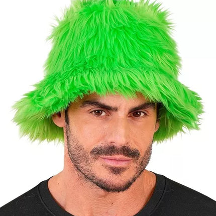 Widmann SRL Bucket hat pluche neon groen Stijn