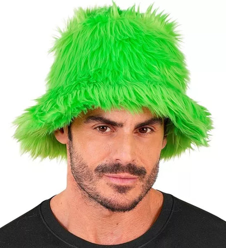 Widmann SRL Bucket hat pluche neon groen Stijn