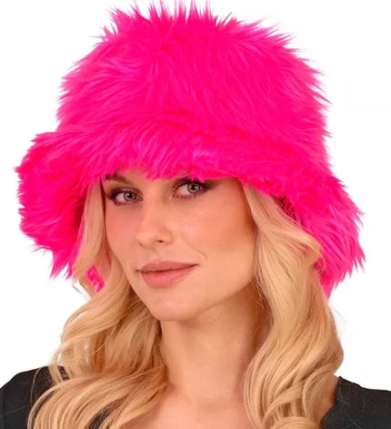 Widmann SRL Bucket hat pluche neon roze Liv