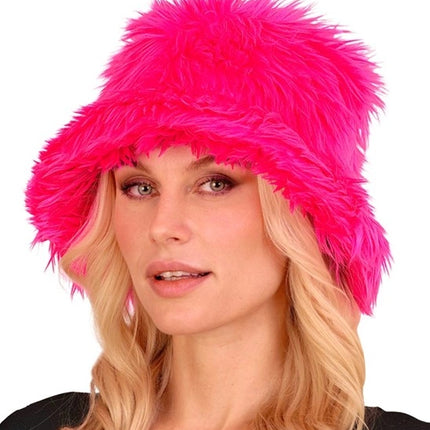 Widmann SRL Bucket hat pluche neon roze Liv