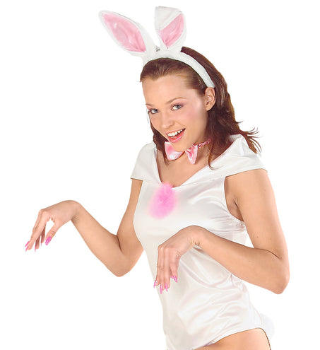Widmann SRL Bunny oren met staart en strik roze wit