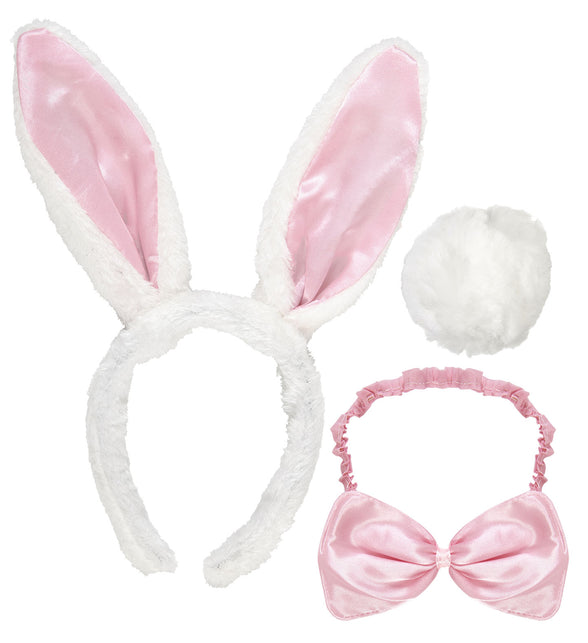 Widmann SRL Bunny oren met staart en strik roze wit