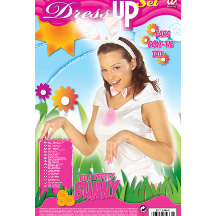 Widmann SRL Bunny oren met staart en strik roze wit