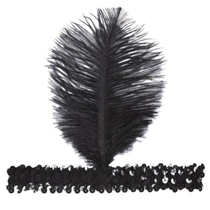 Widmann SRL Charleston hoofdband met veer zwart pailletten