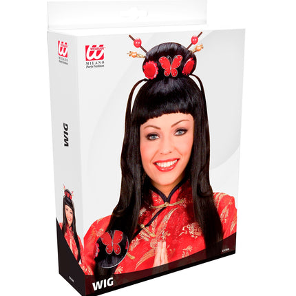 Widmann SRL Chinese pruik Jia zwart met knot