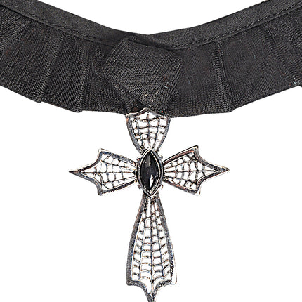 Widmann SRL Choker ketting kruis met zwarte gemsteen