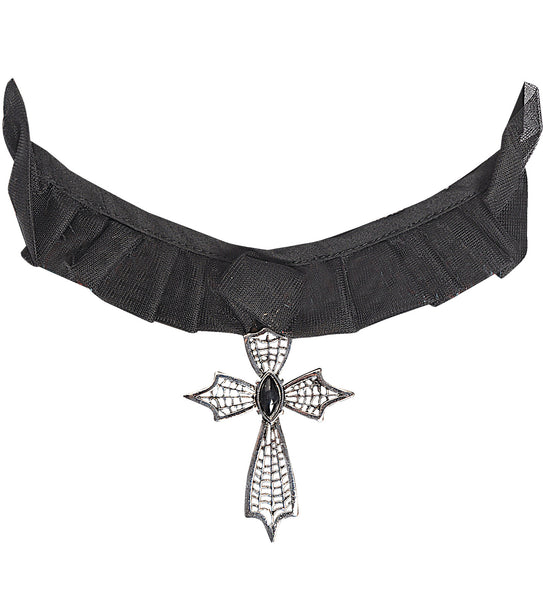Widmann SRL Choker ketting kruis met zwarte gemsteen