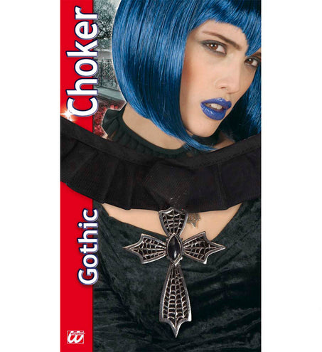 Widmann SRL Choker ketting kruis met zwarte gemsteen