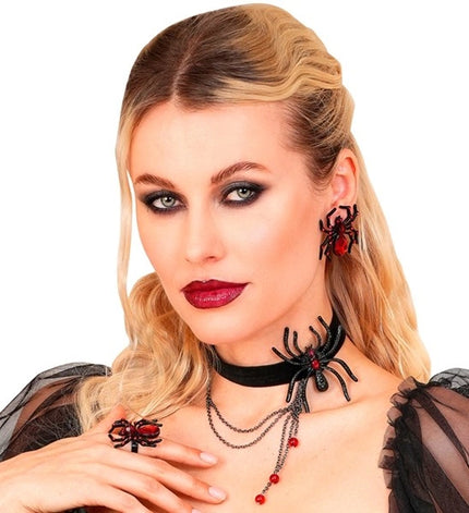 Widmann SRL Choker spin met strass rood kostuum Tess
