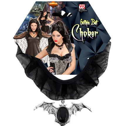 Widmann SRL Choker vleermuis met zwarte gemsteen