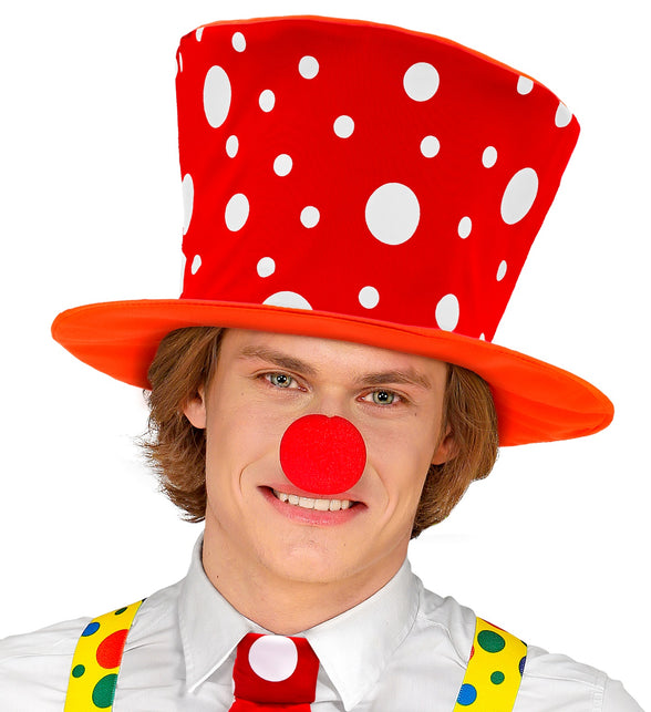 Widmann SRL Clownshoed hoog rood oranje met witte bollen