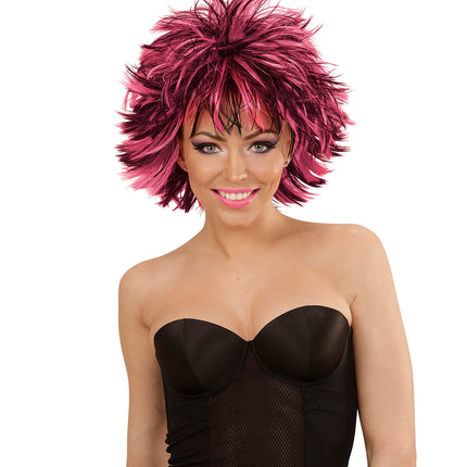 Widmann SRL Coupe ravage pruik zwart met roze