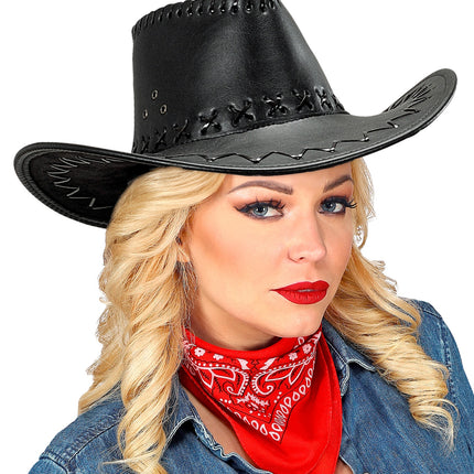 Widmann SRL cowboyhoed lederlook met decoratie zwart