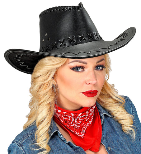 Widmann SRL cowboyhoed lederlook met decoratie zwart