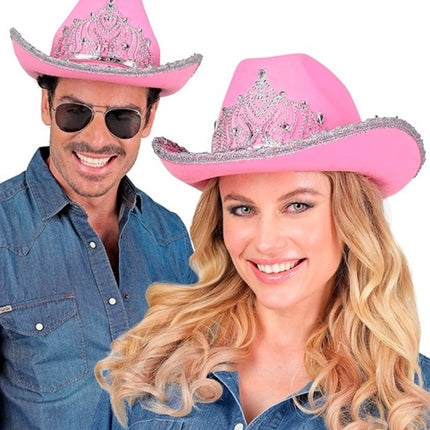 Widmann SRL Cowboyhoed partygirl met tiara roze haarband Siem