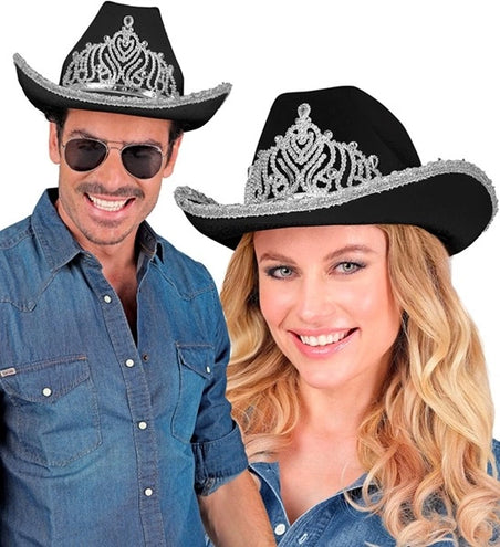 Widmann SRL Cowboyhoed partygirl met tiara zwart haarband Esmee