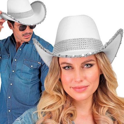 Widmann SRL Cowboyhoed wit bling met steentjes