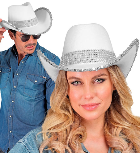 Widmann SRL Cowboyhoed wit bling met steentjes