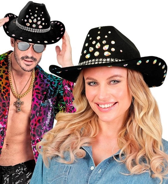Widmann SRL Cowboyhoed zwart met diamanten Sem