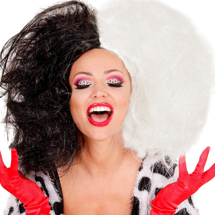 Widmann SRL Cruella pruik lang zwart wit haar