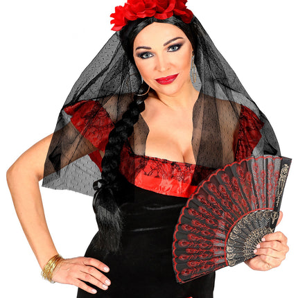 Widmann SRL Day of the dead lange sluier met rode rozen