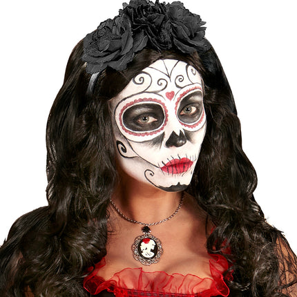 Widmann SRL Diadeem  day of death met 3 rozen zwart glitter