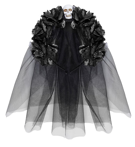 Widmann SRL Diadeem  day of death met 6 rozen  schedel en sluier zwart