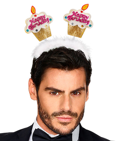 Widmann SRL Diadeem happy birthday cake goud/ wit